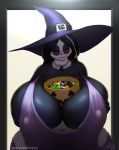  anthro big_breasts breasts candy clothing eyes_closed female food giant_panda hat headgear headwear hi_res holding_breast huge_breasts mammal marauder6272 nipple_outline solo ursid wide_hips witch_hat 