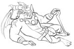  anthro asher_(spyro) bandage beard black_and_white cane claws dragon eyewear facial_hair glasses lying male monochrome simple_background sketch smile tattoo teeth_showing thegreatmatsutzu white_background 