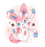  aqua_eyes commentary_request fangs full_body gen_6_pokemon heart looking_at_viewer mitiruni no_humans open_mouth paws pokemon pokemon_(creature) solo sylveon tongue 