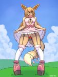  &lt;3 anthro anthrofied blush bodily_fluids brown_body brown_fur brown_hair clitoris clothed clothing clothing_lift detailed_background dildo dildo_in_pussy dildo_penetration dipstick_tail dress dress_lift ear_piercing ear_ring eevee erect_nipples female fur garter_straps genital_fluids genitals hair hi_res khodu kneesocks long_hair masturbation multicolored_tail nintendo nipples no_underwear open_mouth outside penetration piercing platform_footwear pok&eacute;mon pok&eacute;mon_(species) pussy pussy_juice sex_toy sex_toy_in_pussy sex_toy_penetration small_waist solo toying_self upskirt vaginal vaginal_masturbation vaginal_penetration video_games wide_hips 