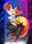  abstract_background anthro blush bodily_fluids braixen cream.pup female fluffy fluffy_tail genital_fluids half-closed_eyes hi_res improvised_dildo improvised_sex_toy masturbation narrowed_eyes neck_tuft nintendo open_mouth orange_eyes pok&eacute;mon pok&eacute;mon_(species) pussy_juice short_stack solo thick_thighs tuft video_games wide_hips 