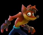  2020 activision anthro bandicoot clothed clothing crash_bandicoot crash_bandicoot_(series) fingerless_gloves fur gloves green_eyes handwear hi_res male mammal marsupial simple_background solo topless video_games zombiecat 
