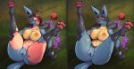  absurd_res anthro blue_body breasts female genitals goo_transformation grass hi_res human lucario mammal nintendo nipples nude open_mouth paws pok&eacute;ball pok&eacute;mon pok&eacute;mon_(species) pussy rainset simple_background solo standard_pok&eacute;ball tongue transformation video_games 