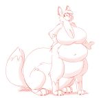  2017 absurd_res anthro belly big_belly big_breasts blush bra breasts canid canid_taur canine canine_taur claws clothing female fox fox_taur fur hi_res mammal mammal_taur monochrome navel overweight paws solo taur titsunekitsune underwear zera_(titsunekitsune) 