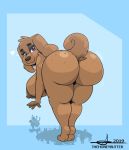  anthro areola bent_over big_breasts big_butt breasts brown_areola brown_body brown_fur brown_nipples butt canid canine canis domestic_dog female flower fur head_tuft huge_butt looking_at_viewer looking_back mammal nipples nude plant purple_eyes solo sprinkles_(thehoneybutter) thehoneybutter thick_thighs tuft 