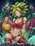  abs armband artist_name aura basket bat beerus blue_eyes bone breasts cameltoe candy chain character_request choker collarbone covered_nipples dragon_ball dragon_ball_(object) dragon_ball_super dragon_horns dragon_wings earrings english_text eyebrows_visible_through_hair fang fang_out fingernails food ghost glowing green_hair halloween halloween_basket highres horns jammeryx jewelry kefla_(dragon_ball) long_fingernails midriff muscle muscular_female navel no_bra patreon_logo patreon_username pillar pointy_ears potara_earrings red_legwear ring signature skull smile smirk spiked_hair super_saiyan thighhighs thighs torch torn_clothes twitter_logo twitter_username vambraces watermark wings 
