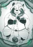  2020 anthro asian_clothing bumomomoboa canid canine clothing east_asian_clothing eyes_closed fundoshi gyobu hi_res inktober inktober_2020 japanese_clothing kemono male mammal musical_instrument overweight overweight_anthro overweight_male raccoon_dog robe scar solo tanuki text tokyo_afterschool_summoners underwear video_games 