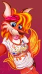 absurd_res anthro blue_eyes bodily_fluids bottomless canid canine clothed clothing erika female fire firefox fox hi_res lobofeo mammal nickelodeon panties panties_down shirt solo sweat topwear underwear underwear_down 