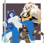  anthro anthro_on_anthro balls blue_body blue_fur blue_hair breasts brown_body brown_fur canid canine canis claws clothed clothing duo fangs felid female female_penetrated fluffy fluffy_tail fur genitals hair hopey interspecies lion looking_pleasured male male/female male_penetrating male_penetrating_female mammal multicolored_body multicolored_fur muscular muscular_anthro muscular_female muscular_male nipples open_mouth open_smile orange_eyes orgasm orgasm_face pantherine partially_clothed penetration penis pole pussy sex simple_background smile tattoorexy teeth tongue tongue_out two_tone_body two_tone_fur vaginal vaginal_penetration vein veiny_penis white_body white_fur wolf 