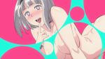  1girl anna_nishikinomiya aqua_eyes ass bangs blush breasts collarbone finger_to_mouth hairband heart heart-shaped_pupils large_breasts looking_at_viewer nude pink_background shimoneta_to_iu_gainen_ga_sonzai_shinai_taikutsu_na_sekai short_hair silver_hair simple_background solo symbol-shaped_pupils 