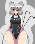  4:5 akasode_(tyaramu) animal_humanoid biped black_clothing black_swimwear blush breasts clothed clothing curvy_figure female glistening glistening_body glistening_clothing glistening_skin grey_background grey_hair hair hands_behind_back hi_res holding_object humanoid light_skin looking_aside looking_away mammal mammal_humanoid medium_breasts monotone_hair mouse_humanoid murid murid_humanoid murine murine_humanoid nazrin one-piece_swimsuit open_mouth red_eyes rodent rodent_humanoid shy simple_background solo standing swimwear thick_thighs touhou video_games wide_hips 