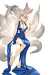  animal_ears azur_lane dress heels kaga_(azur_lane) kitsune no_bra tail teltelhousi 