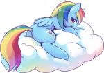  2014 alpha_channel ambiguous_gender blue_body blush butt cloud cutie_mark equid equine feral friendship_is_magic looking_at_viewer mammal my_little_pony open_mouth pegasus rag._(artist) rainbow_dash_(mlp) simple_background solo transparent_background wings 