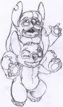  2017 4_fingers 4_toes alien alternate_species carrying claws cropped disney duo experiment_(lilo_and_stitch) fan_character fingers fur graphite_(artwork) greyscale hair hand_on_head happy hi_res kitsune_youkai lilo_and_stitch lilo_pelekai lilo_pelekai_(experiment) monochrome notched_ear one_eye_closed open_mouth open_smile pencil_(artwork) piggyback simple_background sketch smile stitch_(lilo_and_stitch) toes traditional_media_(artwork) white_background young 
