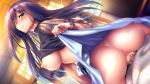  1boy 1girl amakano_2 anus ass blurry blurry_background breasts censored dutch_angle game_cg girl_on_top green_eyes hair_ornament hairclip hetero highres himiyama_rei indoors large_breasts long_hair long_sleeves looking_back mosaic_censoring nipples official_art penis piromizu purple_hair pussy pussy_juice reverse_cowgirl_position sex sheer_clothes shirt_lift skirt skirt_lift solo_focus straddling vaginal 