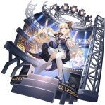  1girl :d artist_request azur_lane black_choker blonde_hair blue_dress blue_eyes choker crown dress fang frilled_dress frills full_body highres holding idol long_hair long_sleeves looking_at_viewer mary_janes microphone microphone_stand mini_crown music off_shoulder official_art open_mouth pointing queen_elizabeth_(a_night_at_the_stage)_(azur_lane) queen_elizabeth_(azur_lane) shoes singing smile solo speaker stage stage_lights standing thighhighs transparent_background v-shaped_eyebrows very_long_hair white_legwear wide_sleeves 
