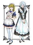  203wolves 2girls :d alternate_costume apron bangs black_footwear black_shirt black_skirt blonde_hair blue_eyes blue_neckwear blue_shirt blue_skirt breasts cleavage detached_collar dress_shirt enmaided frilled_apron frills full_body hair_between_eyes hands_together high_heels highres kisara large_breasts long_hair long_skirt maid maid_headdress multiple_girls open_mouth pleated_skirt pumps shiny shiny_hair shirt short_sleeves signature silver_hair sketch skirt smile solo standing straight_hair tenjouin_asuka thighhighs white_apron white_legwear yellow_eyes yu-gi-oh! yu-gi-oh!_gx zettai_ryouiki 