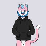  anthro black_clothing black_hoodie black_topwear briefs bulge clothing domestic_cat drawyourfursona felid feline felis hoodie hoodie/briefs_meme jamiedrawsnsfw male mammal meme meme_clothing simple_background solo standing topwear underwear white_clothing white_underwear 