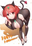  1girl animal_ears breasts cat_ears cat_girl cat_tail green322 halloween highres image_sample large_breasts pyra_(xenoblade) tail twitter_sample white_background xenoblade_chronicles_(series) xenoblade_chronicles_2 