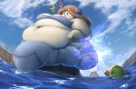  ! absurd_res belly big_belly blush breasts brown_hair cloud detailed_background duo female hair hi_res humanoid hylian link marine merfolk mermaid_(link&#039;s_awakening) morbidly_obese navel nintendo obese obese_female obese_humanoid outside overweight overweight_female overweight_humanoid partially_submerged sky surprise the_legend_of_zelda video_games water yosioka_san 