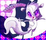  2013 blush caramelswirlbrony english_text eyelashes female feral fingers fluffy fluffy_tail fur grey_body grey_fur hair hasbro littlest_pet_shop mammal mephitid open_mouth open_smile pepper_clark purple_eyes signature skunk smile solo text white_body white_fur white_hair 