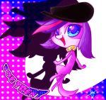  2013 beauty_mark blue_eyes canid canine canis caramelswirlbrony clothing collar domestic_dog female feral fur hair hasbro hat headgear headwear highlights_(coloring) littlest_pet_shop mammal multicolored_body multicolored_fur purple_body purple_fur purple_hair signature solo zoe_trent 
