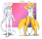  absurd_res anthro belly canid canine dialogue digestion digestion_noises duo english_text fan_character fox foxynoms fur hi_res imminent_vore male male/male male_pred mammal miles_prower nude oral_vore orange_body orange_fur sonic_the_hedgehog_(series) text vore white_belly white_body 