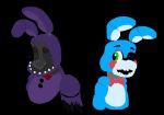  2015 ambiguous_gender animatronic anthro blue_body bow_tie button_(fastener) duo five_nights_at_freddy&#039;s five_nights_at_freddy&#039;s_2 girly green_eyes heterochromia lagomorph leporid looking_at_another looking_up machine mammal ms_paint multicolored_body open_mouth purple_body rabbit red_cheeks red_eyes robot scurryy tagme toy_bonnie_(fnaf) video_games withered_bonnie_(fnaf) 