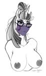  anthro anthrofied areola breasts covid covid-19_pandemic equid equine eyewear facemask female friendship_is_magic glasses hair hasbro hi_res horse mammal mask messy_hair monochrome moondancer_(mlp) my_little_pony nipples phathusa pony restricted_palette simple_background solo white_background 