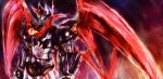  absurdres clenched_hands glowing glowing_eyes highres hiroki_(hiroki-black) looking_down mazinger_z mazinkaiser mazinkaiser_(robot) mecha mechanical_wings no_humans solo super_robot wings yellow_eyes 