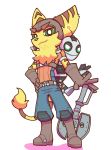  anthro brown_body brown_fur clank_(ratchet_&amp;_clank) duo felid feline fur green_eyes hi_res lombax machine male mammal positive_wishes_(artist) ratchet ratchet_and_clank robot sony_corporation sony_interactive_entertainment stripes video_games 