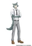  anthro beastars belt bottomwear canid canine canis clothed clothing footwear hi_res legoshi_(beastars) looking_at_viewer male mammal necktie official_art orange_co. pants rolled_sleeves school_uniform shirt shoes simple_background smile solo topwear uniform white_background wolf 