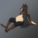  1:1 abdominal_bulge ambiguous_gender anthro blue_body blue_fur brown_body brown_fur canid canine canis full_belly fur hi_res male mammal nemane paws solo tan_body tan_fur vore wolf 