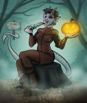  blood bodily_fluids dungeons_and_dragons female food forest fruit hasbro humanoid knife nicnak044 outside plant pumpkin solo tiefling tree wizards_of_the_coast 