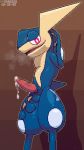  9:16 amphibian animal_genitalia aroused bedroom_eyes biped blue_body blue_markings blue_skin blush blush_lines bodily_fluids breath countershading cum cum_drip cum_string dated digital_media_(artwork) dripping feral front_view genital_fluids genital_slit genitals greninja hand_behind_head hand_on_leg hi_res looking_at_viewer male markings membrane_(anatomy) multicolored_body narrowed_eyes nintendo nude open_mouth open_smile orange_background penis phosaggro pink_eyes pink_penis pixel_(artwork) pok&eacute;mon pok&eacute;mon_(species) presenting presenting_penis seductive semi-anthro shadow simple_background slim slit smile solo standing tan_body tan_countershading tan_skin tapering_penis tongue two_tone_body vein veiny_penis video_games watermark webbed_hands wet white_markings 