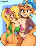  activision anthro bandicoot big_breasts big_butt bikini blush bmayyneart breast_squish breasts butt clothing coco_bandicoot crash_bandicoot_(series) hi_res mammal marsupial one-piece_swimsuit pirate_tawna squish swimwear tawna_bandicoot video_games 