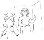  2020 anthro black_and_white blush canid canine canis caught clothed clothing colo comic domestic_dog duo eyes_closed eyewear female glasses male mammal monochrome smelling surprise topless towel towel_only van_(colo) yoon_soo-mi 