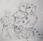  abs anonymous_artist anthro bottomwear boxers_(clothing) chance_furlong clothed clothing domestic_cat duo eyebrows felid feline felis flexing french_kissing hand_on_butt hands_in_underwear hanna-barbera hat headgear headwear hi_res jack_(captain_nikko) kissing male male/male mammal muscular muscular_anthro muscular_male pants pecs sketch sketch_page swat_kats tabby_cat tabbycat thick_eyebrows tongue topless topless_male underwear 