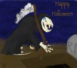  absurd_res bone clothing death death_(personification) felid grave grim_reaper halloween hi_res holidays lion mammal melee_weapon pantherine polearm rip robe scythe skeleton tombstone weapon 