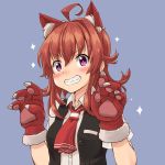  1girl ahoge animal_ears arashi_(kantai_collection) black_vest breasts dress_shirt fake_animal_ears gloves kantai_collection messy_hair neckerchief paw_gloves paws red_hair red_neckwear shirt short_sleeves small_breasts smile solo tr-6 upper_body vest white_shirt yellow_eyes 