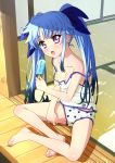  absurdres blue_hair blush feet flat_chest food highres legs long_hair lyrical_nanoha mahou_shoujo_lyrical_nanoha material-l miyajima_hitoshi nipple_slip nipples open_mouth panties popsicle purple_eyes sitting tatami twintails underwear very_long_hair 