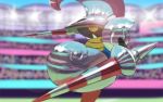  blurry blurry_background commentary_request day escavalier gen_5_pokemon highres lance light no_humans orange_eyes pokemon pokemon_(creature) polearm rend shiny solo weapon 