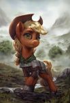  2020 applejack_(mlp) assasinmonkey clothed clothed_feral clothing detailed_background digital_media_(artwork) digital_painting_(artwork) earth_pony equid equine eyelashes female feral friendship_is_magic green_eyes hasbro hat headgear headwear hi_res horse looking_at_viewer mammal my_little_pony outside pony solo 
