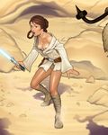  bare_shoulders breasts energy_sword large_breasts lightsaber miravi princess_leia_organa_solo solo star_wars sword weapon 