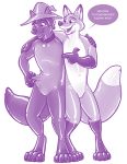  animate_inanimate anthro canid canine canis clothing collar digitigrade duo english_text featureless_crotch fox hat headgear headwear hornbuckle living_rubber male male/male mammal nude speech_bubble standing text transformation wolf 