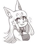  &lt;3 2019 anthro blush blushily bow_tie breasts bust_portrait canid canine clothed clothing cute_fangs facial_markings female fox fur hair head_markings high_school_inari_tamamo-chan hime_cut inner_ear_fluff long_hair looking_aside mammal markings monochrome open_mouth open_smile portrait school_uniform shirt simple_background smile solo tamamo-chan&#039;s_a_fox tamamo_fushimi topwear tuft uniform vest white_background 