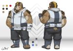  2020 anthro bottomwear brown_body brown_fur butt cai1448331577 clothing eye_patch eyewear fur hi_res hoodie humanoid_hands kemono male mammal model_sheet overweight overweight_anthro overweight_male pants solo topwear ursid 