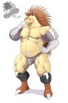  2020 absurd_res alphamoonlight anthro belly blush bulge clothing eulipotyphlan genital_outline hedgehog hi_res humanoid_hands majiro_the_hedgehog male mammal musclegut nipples penis_outline simple_background sleepy_princess_in_the_demon_castle solo underwear white_background 