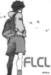  1boy bag flcl gainax highres medium_hair nandaba_naota official_art production_art production_ig shorts sketch solo sweatshirt traditional_media tsurumaki_kazuya 