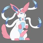  absurd_res animal_genitalia animal_penis balls big_balls canid canine canine_penis cute_fangs eeveelution erection fan_character genitals hi_res looking_at_viewer mammal nintendo penis pok&eacute;mon pok&eacute;mon_(species) raised_paw red_eyes simple_background sitting sylveon temiest video_games 